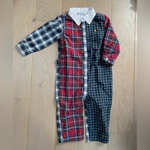 Ralph Lauren Baby Boy Plaid Long Sleeve Coverall- 12months